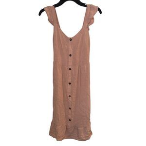 Pastel Pink Button-Front Ruffle-Sleeve Smocked Midi Dress Moleau Los Angeles M